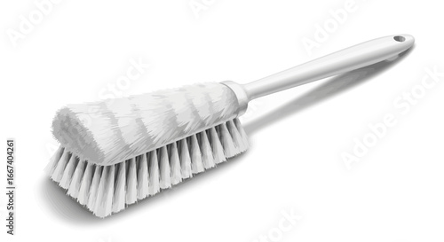 Isolated illustration of a cleaning brush with white bristles and handle