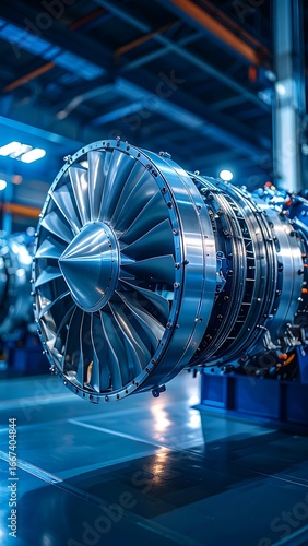 Powerful jet engine in a factory