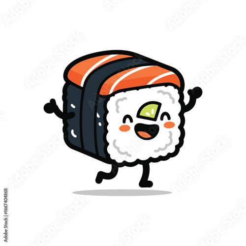 Cute Cartoon Sushi Roll Character.