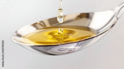 Wallpaper Mural Olive Oil Droplet Falling into Spoon, Close-Up, Isolated. Torontodigital.ca