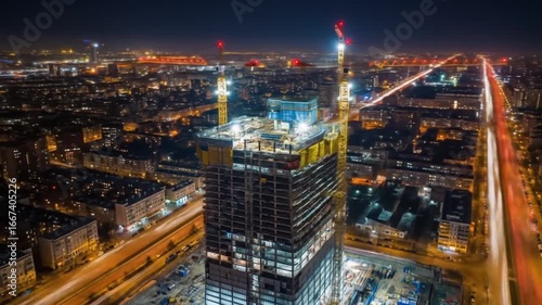 Wallpaper Mural Night time-lapse view of a city skyline featuring illuminated skyscrapers and light trails on the Torontodigital.ca
