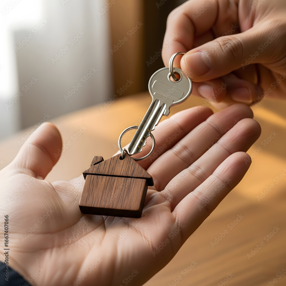 Obraz premium Passing a Key: Symbol of a New Beginning and Ownership