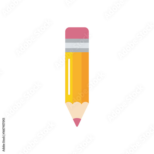 Flat design cartoon pencil icon isolated on white background.