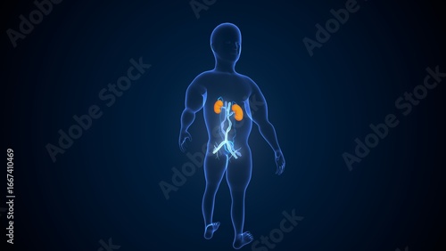 Human kidney anatomy.  3d illusrations