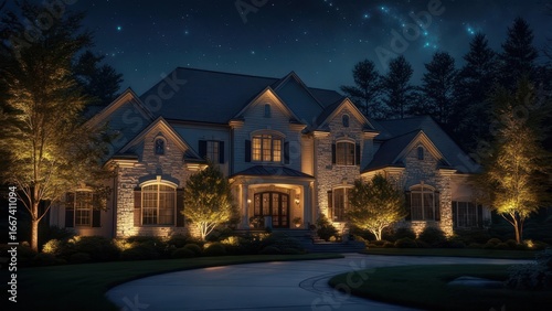 Luxurious home at night
