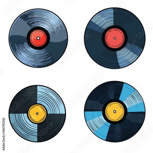 Vintage vinyl records collection showcasing retro music culture and classic audio entertainment