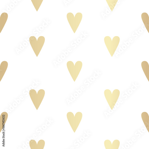 Adoring Hearts seamless pattern, Golden hearts on white background
