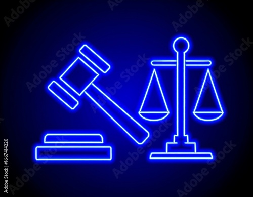 Neon blue justice symbols