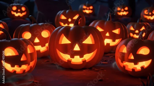 Wallpaper Mural Glowing carved pumpkins illuminated with warm orange light for halloween Torontodigital.ca