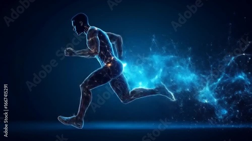Wallpaper Mural Digital abstract runner with energy trails on blue background with concept of speed  vitality. Torontodigital.ca
