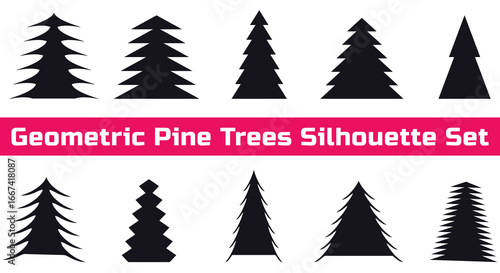 Pine Tree Silhouettes Set, Minimalist Forest Icons, Geometric Pine Trees SVG, Natural Shapes SVG, Christmas Trees set SVG, Pine Tree SVG