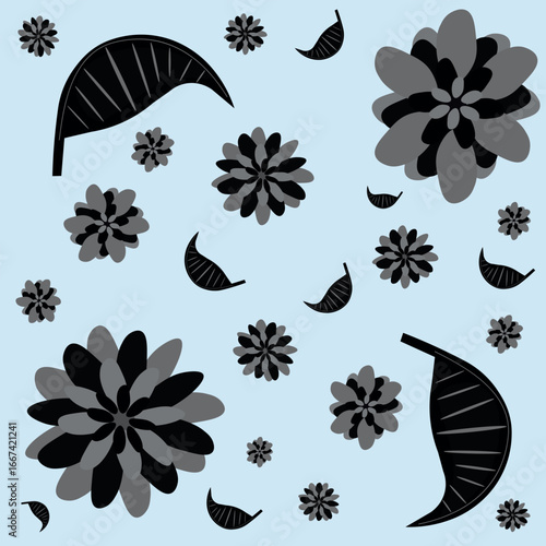 Fresh floral pattern on a pastel blue background. Perfect for spring and summer-themed products, fabrics, and wrapping paper.
