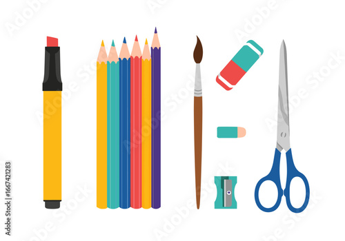 A collection of essential art supplies for creative expression and drawing projects
