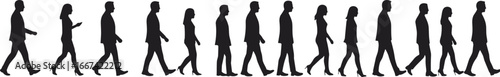 Business people silhouettes walking, men and women office workers, professional staff group, company employees, teamwork concept, vector illustration design