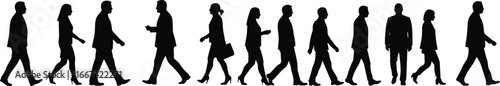 Silhouettes of business people walking, men and women office workers, teamwork concept, professional employees, group corporate staff vector illustration