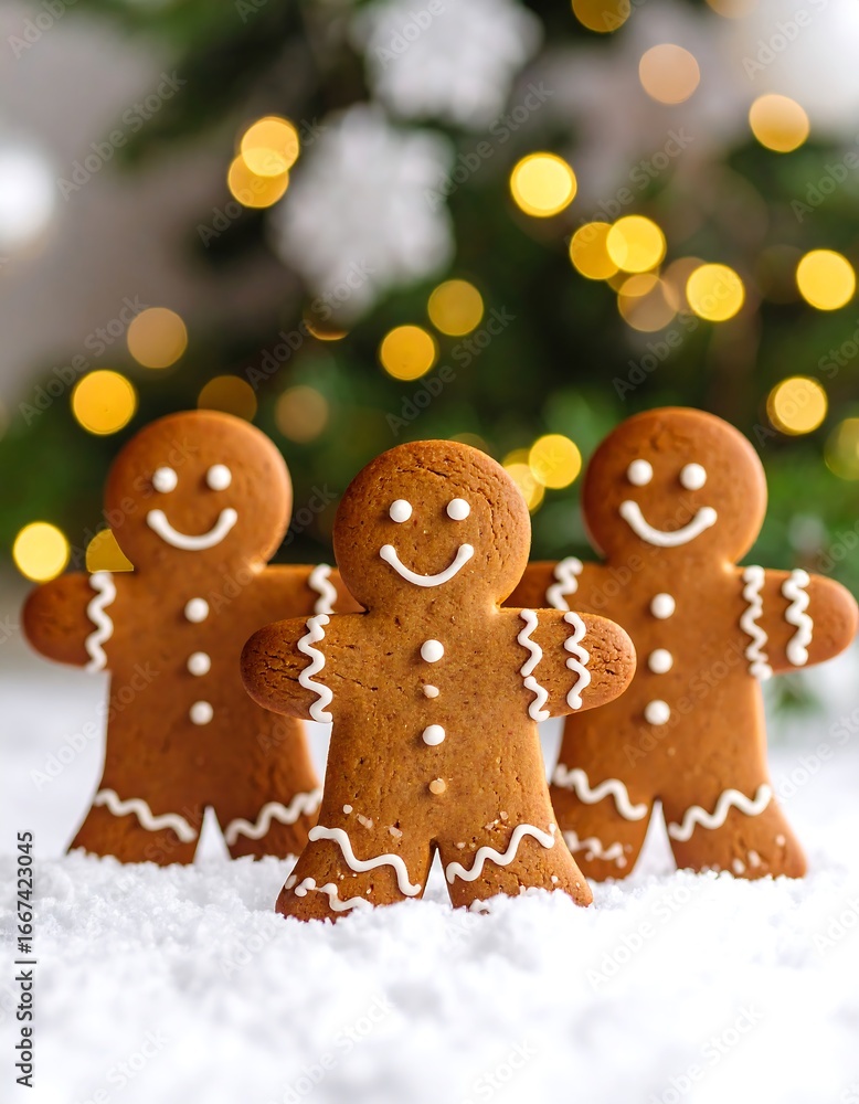 Festive gingerbread men in snow Festive gingerbread men in snow