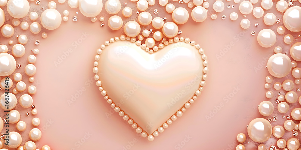 Obraz premium Pearl Heart on Pink Background Elegant Love Symbol