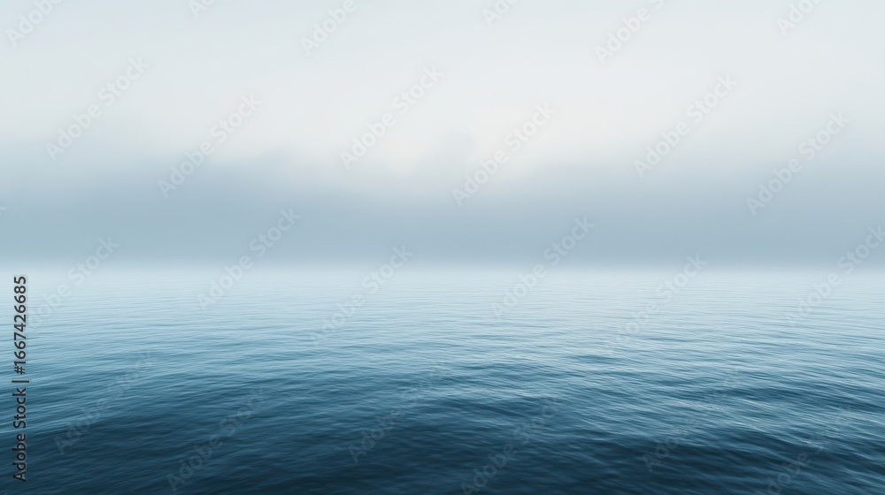 Obraz premium A mysterious ocean scene with rolling fog drifting over the water, on blurred background