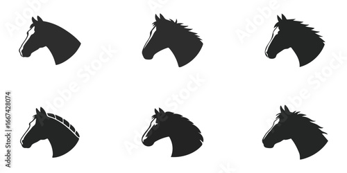 Black horse head silhouette set, isolated vector design