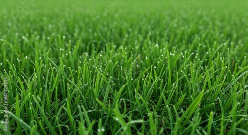 Wallpaper Mural A detailed close-up shot of a lush green lawn covered in shimmering morning dew droplets Torontodigital.ca