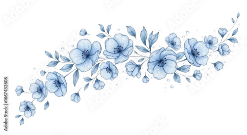 Watercolor floral illustration of a blue flower arrangement isolated on transparent background, perfect for wedding invitations and greeting cards