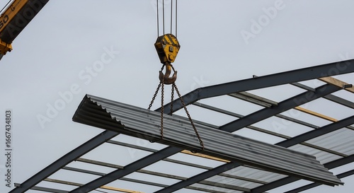 建設現場 クレーンと鉄骨