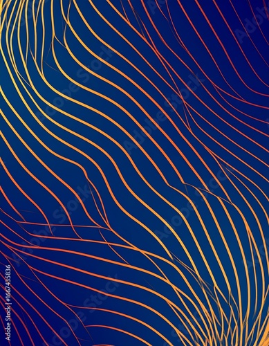 Abstract wavy lines in dark blue and gold