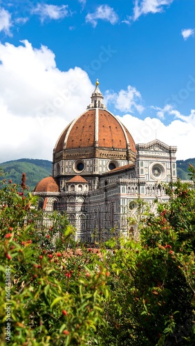 Italian cathedral dome with lush foliage