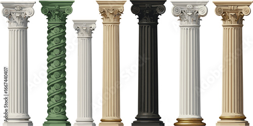 Ancient Greek and Roman Columns, Classical Architectural Pillars, Corinthian and Ionic Styles, Historic Stone Columns, Architectural Heritage Design Elements