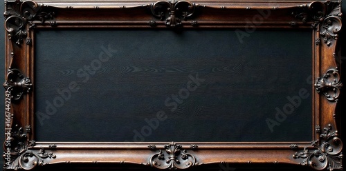 Dark wood baroque frame, intricate floral carvings, rich patina, classic, baroque, texture