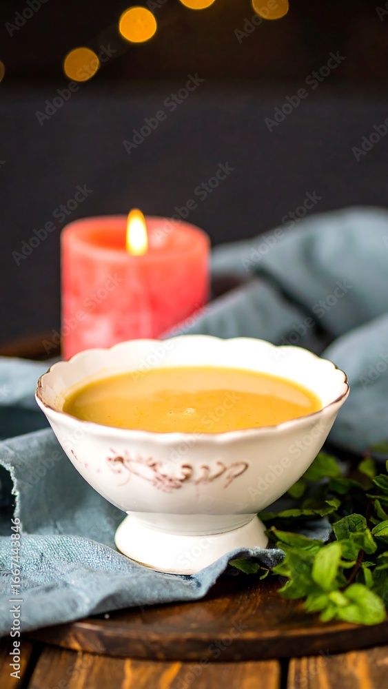 Creamy, warm soup in a bowl Creamy, warm soup in a bowl