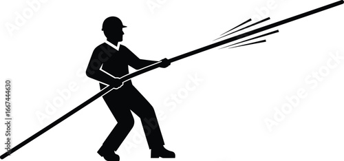 Vector art of a construction worker holding a long pole, symbolizing labor, industry, and the skilled trades in construction