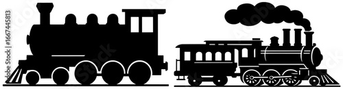 Silhouettes of Classic Steam Locomotives in Side View