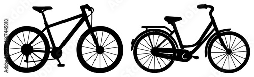 Silhouettes of Two Bicycles, Black on White Background