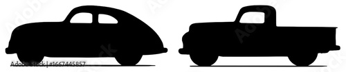 Silhouettes of Classic Vehicles, Black Isolated on White Background