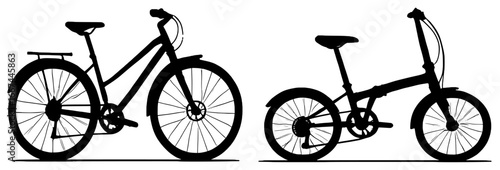 Silhouettes of Bicycles in Black on White Background