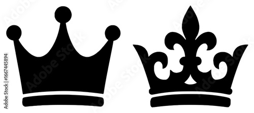 Silhouettes of Crowns in Black, Isolated on White Background