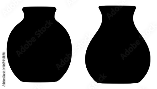 Silhouettes of Two Vases with Different Shapes on White Background