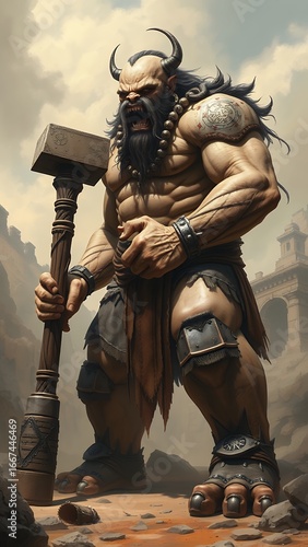 Mighty Barbarian in Dystopian Ruins