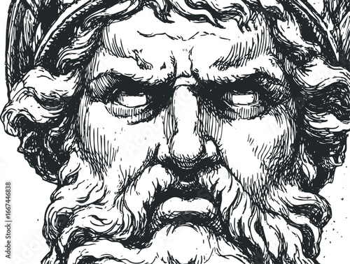 Detailed Line Drawing of an Aged Man's Face with a Foreboding Expression