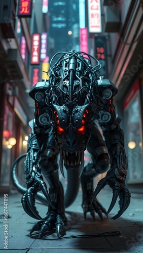 Robot Dinosaur in a Chinatown Alley