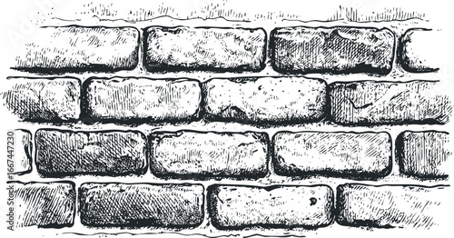 Hand Drawn Black and White Brick Wall Texture