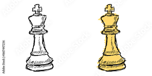 Grunge sketch king chess vector for strategy games, power, and leadership concepts. Useful for illustrating a hand-drawn, edgy style for a puzzle or game design.