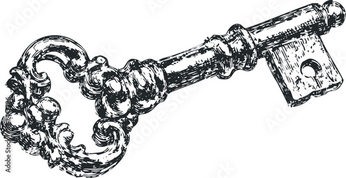 Ornate Antique Skeleton Key with Elaborate Scrollwork Handle