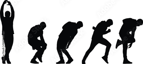 Silhouette man dancing, street performance, breakdance move, freestyle expression, urban dance style, hip hop rhythm, modern choreography, body motion, pose, energy
