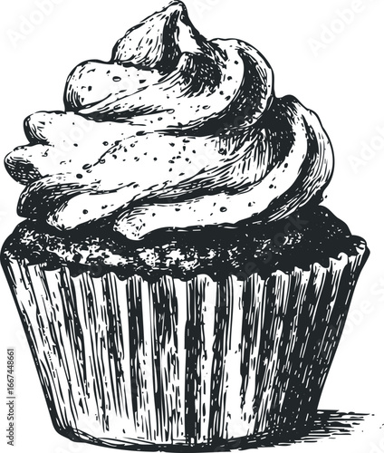 Sketch of a Frosted Cupcake with Swirl Icing