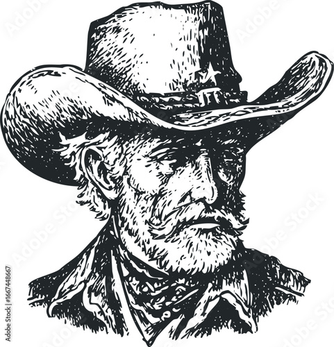 Aged Cowboy Portrait with Western Hat and Bandana