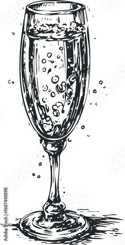 Sketch of a Champagne Flute Filled with Bubbling Beverage