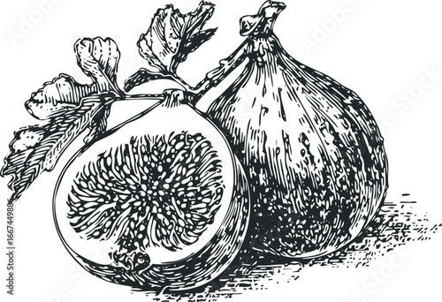 Vintage style sketch of fresh figs with leaves