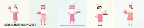 Female Pastry Chef Vector Set – Women Bakers with Cakes in Flat Design